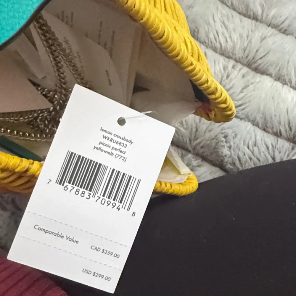 Kate Spade Picnic Perfect Lemon Crossbody Wicker & Leather Bag Yellow NEW - Picture 6 of 6